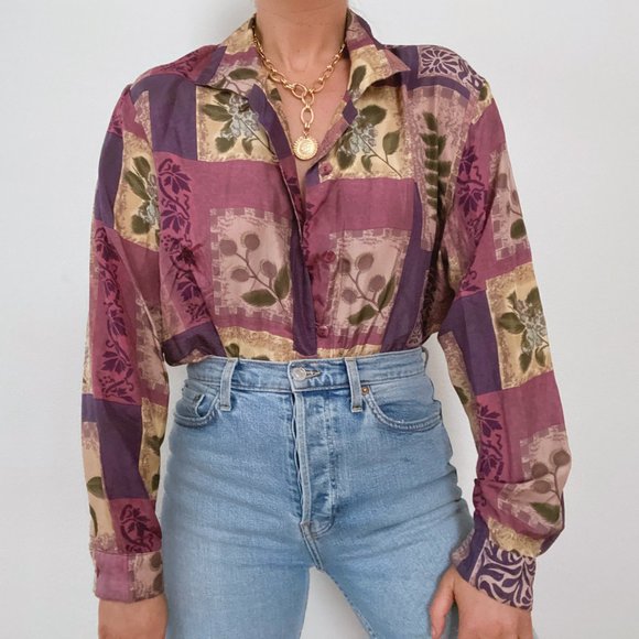 Vintage 100% Silk Lilac Blouse - Picture 3 of 9